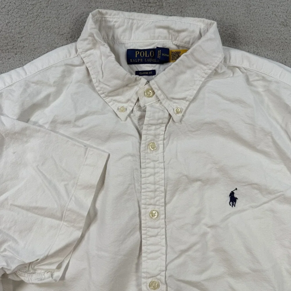 Polo Ralph Lauren Shirt Mens XL White Classic Fit Short Sleeve Button Down Pony